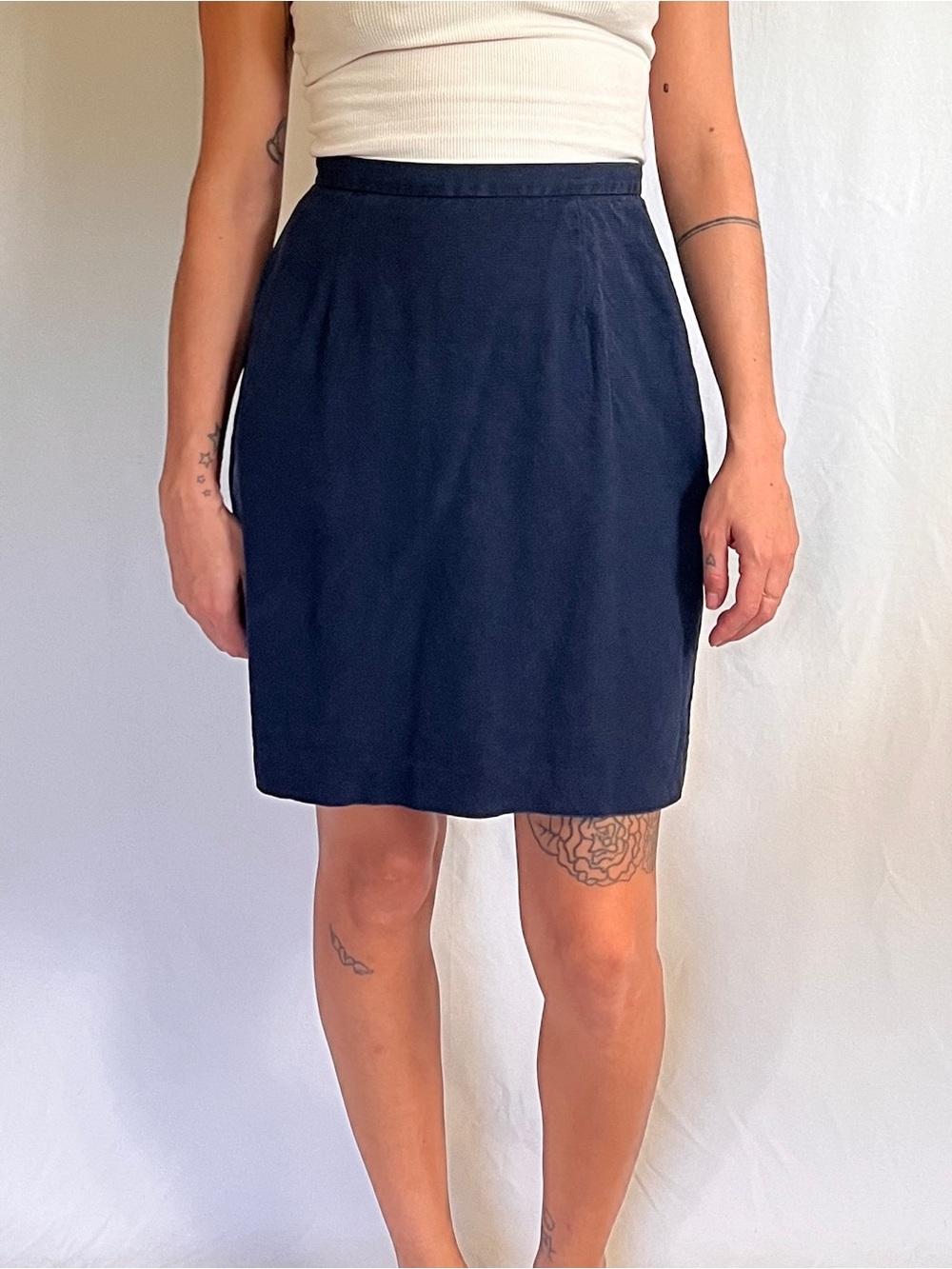 Vintage Ann Taylor Classic A-Line Silk Skirt in Navy
